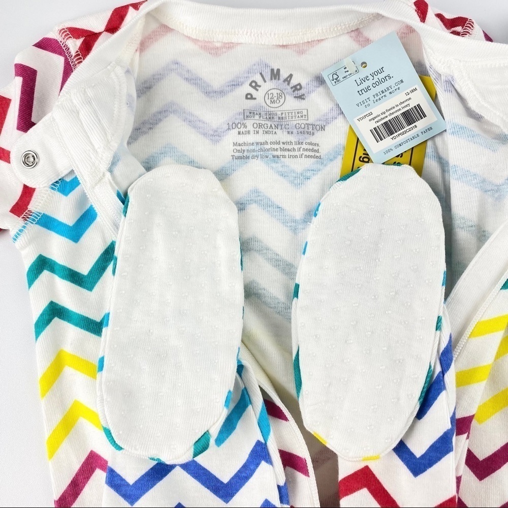 Primary Organic Cotton Zip Footie Limited Edition Rainbow Chevron NWT - Picture 7 of 8